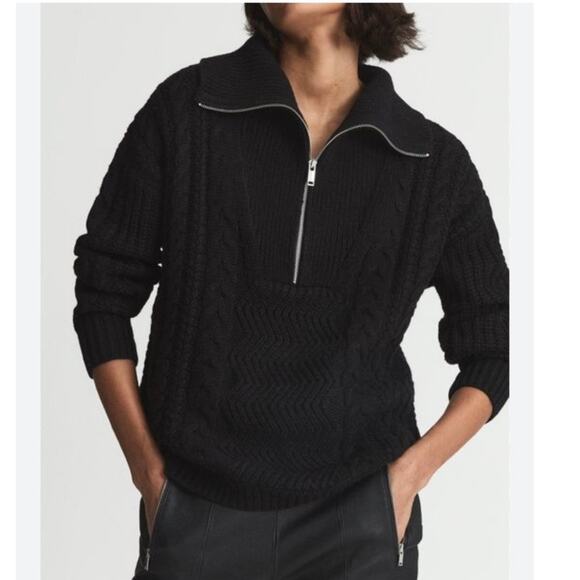 Reiss Alexis Half Zip Cable Knit Sweater Black XS Woolblend - Picture 1 of 7